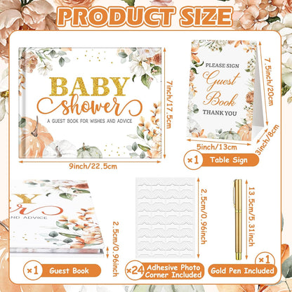 Fuyoooo 27 Pcs Safari Animal Baby Shower Guest Book Set Baby Shower Sign in Guest Floral Book Place Table Cards with Gold Pen Adhesive Photo Corner for Birthday Party