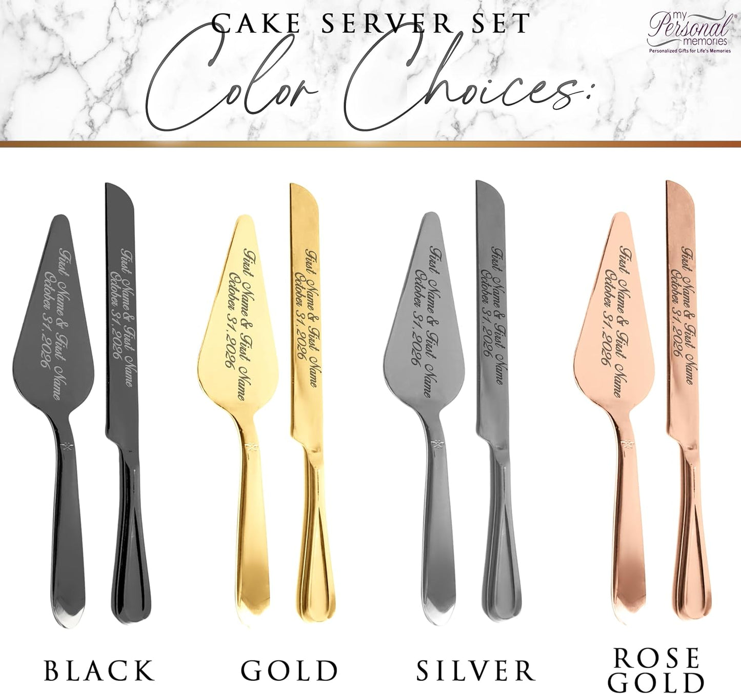 My Personal Memories Personalized Engraved Cake Server Gift Set with Matching Custom Champagne Toasting Flutes