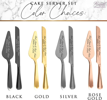 My Personal Memories Personalized Engraved Cake Server Gift Set with Matching Custom Champagne Toasting Flutes