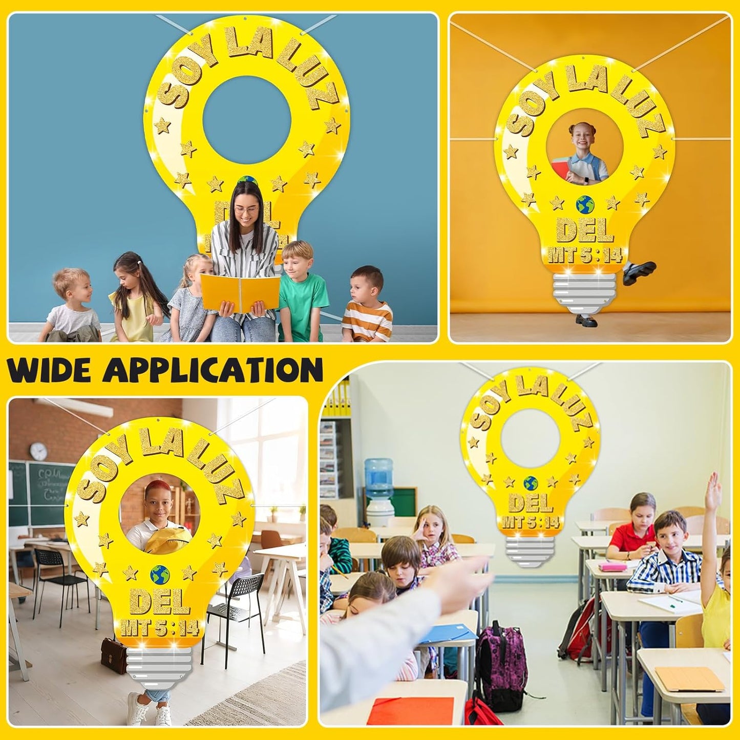 79×55inch VBS 2026 Christian Religious Party Decors Light Bulb Shaped Photo Prop Selfie Frame Large Bible Verse Background Backdrop Banner Lightbulb Photo Booth Props for Sunday School Church Supplies