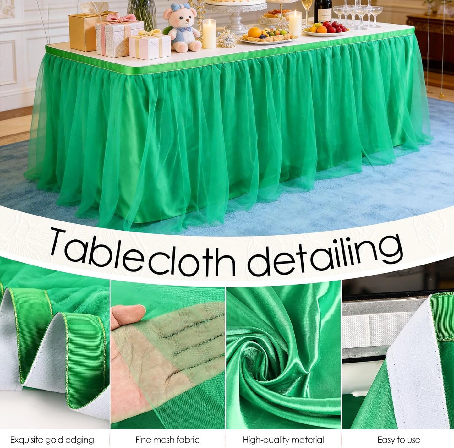 THARAHT Tulle Table Skirt 6FT 180CM Long for Rectangle Tables Round Tables Ruffle Desk Skirt for Princess Girls Birthday Party Cake Dessert Decorations Table Skirt