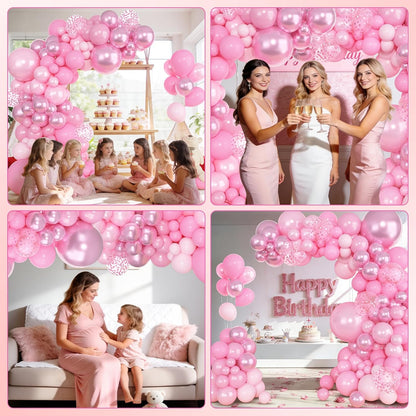 Amandir 153pcs Pink Purple Balloon Garland Arch Kit, Different Sizes 18 12 10 5 inch Pink Purple Red Latex Metallic Confetti Purple Balloons for Girl Women Birthday Bridal Baby Shower Party Decoration