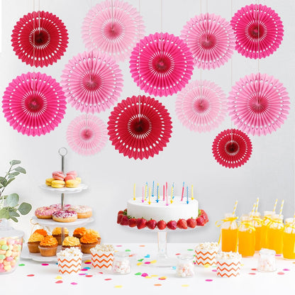 BestoFun 12PCS Paper Fans Hot Pink Party Decorations Tissue Paper Flowers Decorations Hanging Honeycomb Round Paper Fans Decoration for Girl Groovy Birthday Baby Shower Wedding