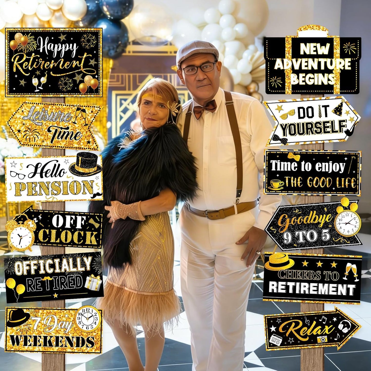 24 Pieces Retirement Decorations Retirement Party Directional Sign Retired Welcome Signs for Adults Retirement Themed Party Decorations Birthday Party Supplies
