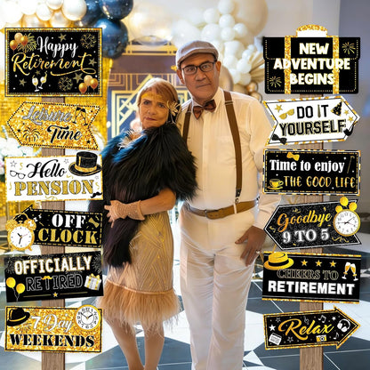 24 Pieces Retirement Decorations Retirement Party Directional Sign Retired Welcome Signs for Adults Retirement Themed Party Decorations Birthday Party Supplies