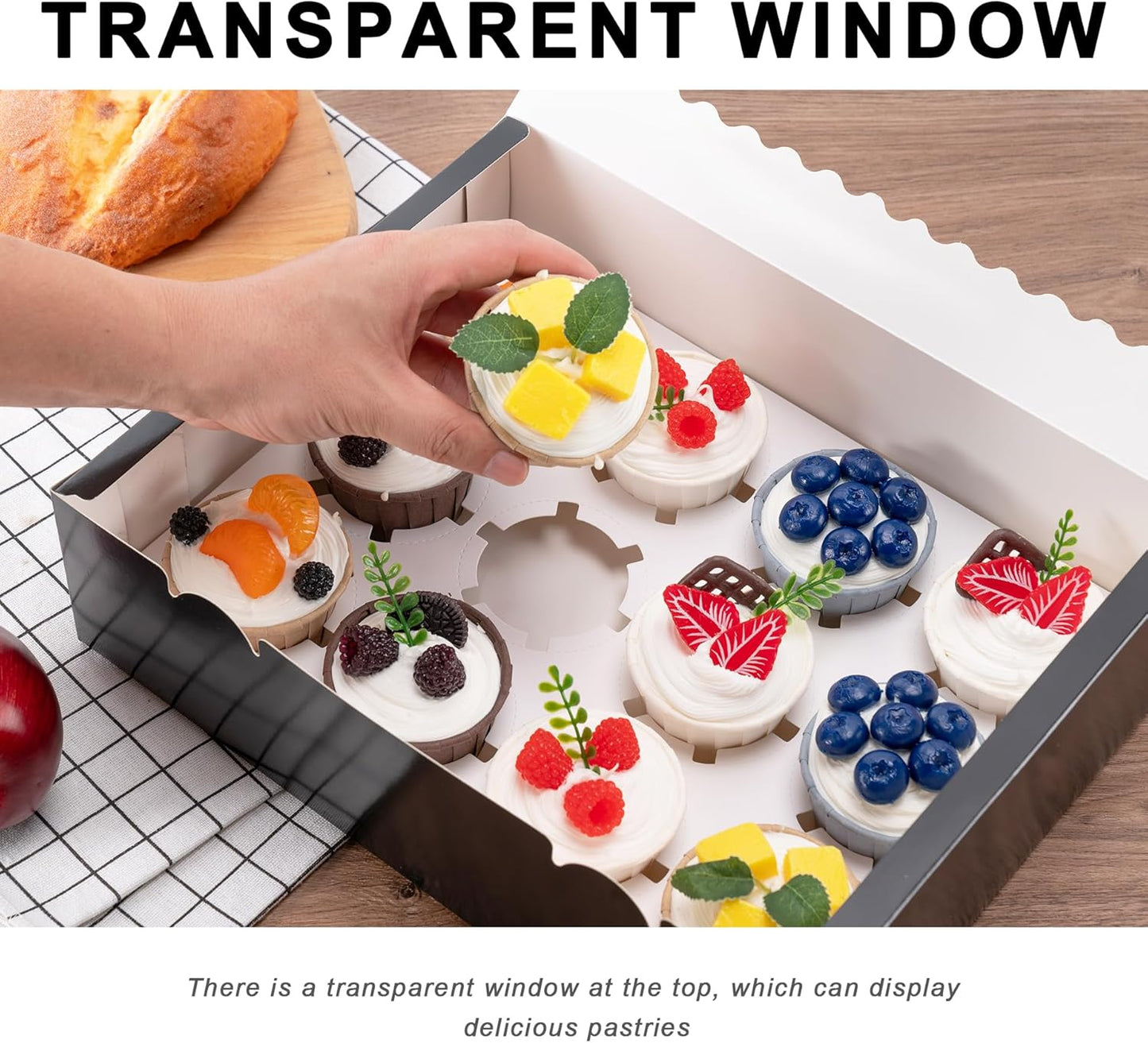 12 Count Cupcake Boxes, 4PCS Cupcake Container with Window, Food Grade Cupcake Holder for Birthday Holiday Party, Bakery Supplies for Cupcakes, Desserts, and More