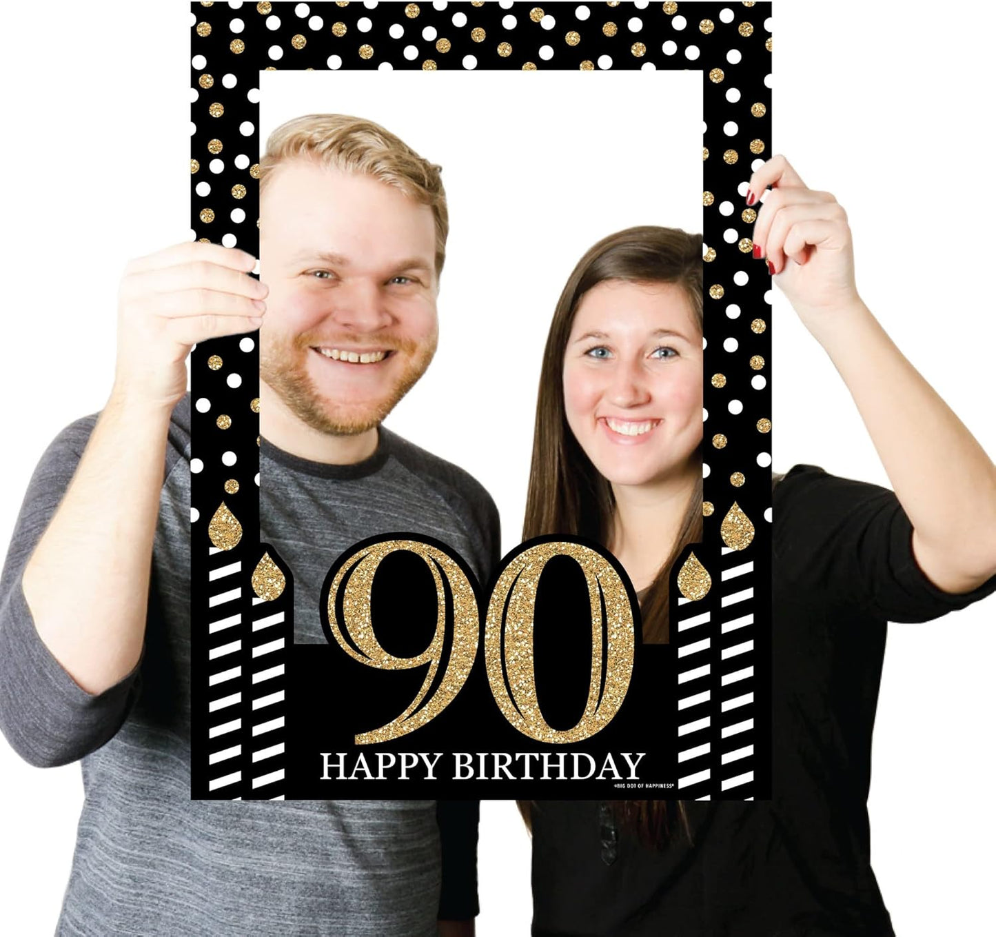 Big Dot of Happiness Adult 90th Birthday - Gold - Birthday Party Selfie Photo Booth Picture Frame & Props - Printed on Sturdy Material