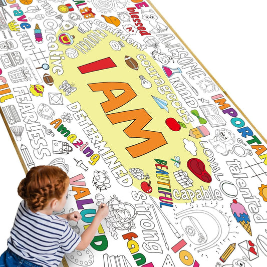 Positive Affirmations Giant Coloring Poster for Kids Spring Fun Design Inspirational Large Coloring Tablecloth Jumbo Coloring Pages Tablecover Banner for Classroom Home Birthday Party Supplies Favor