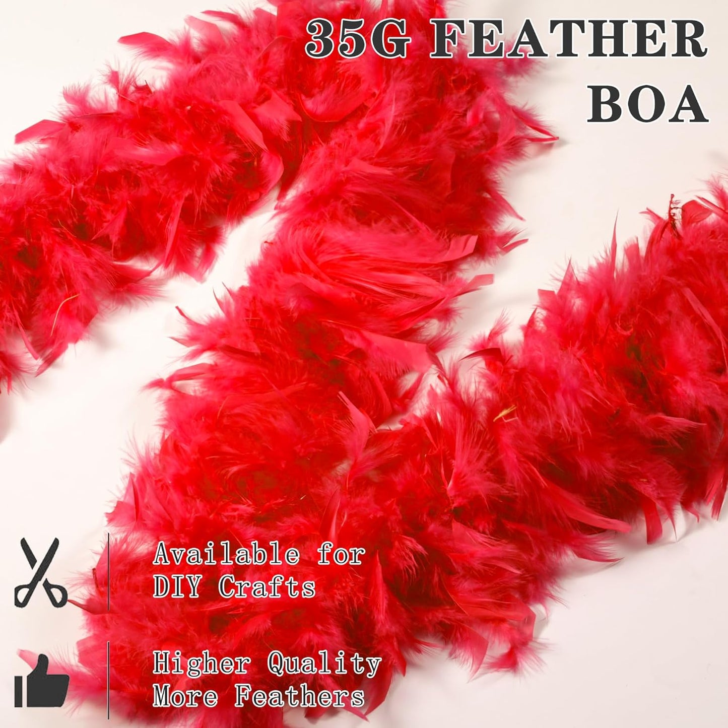 SOGUGOM Red 35g Feather Boas - 2 Yards Boa Feathers for Party, Wedding, Centerpieces, Concert, Costume and Christmas Tree(Red)
