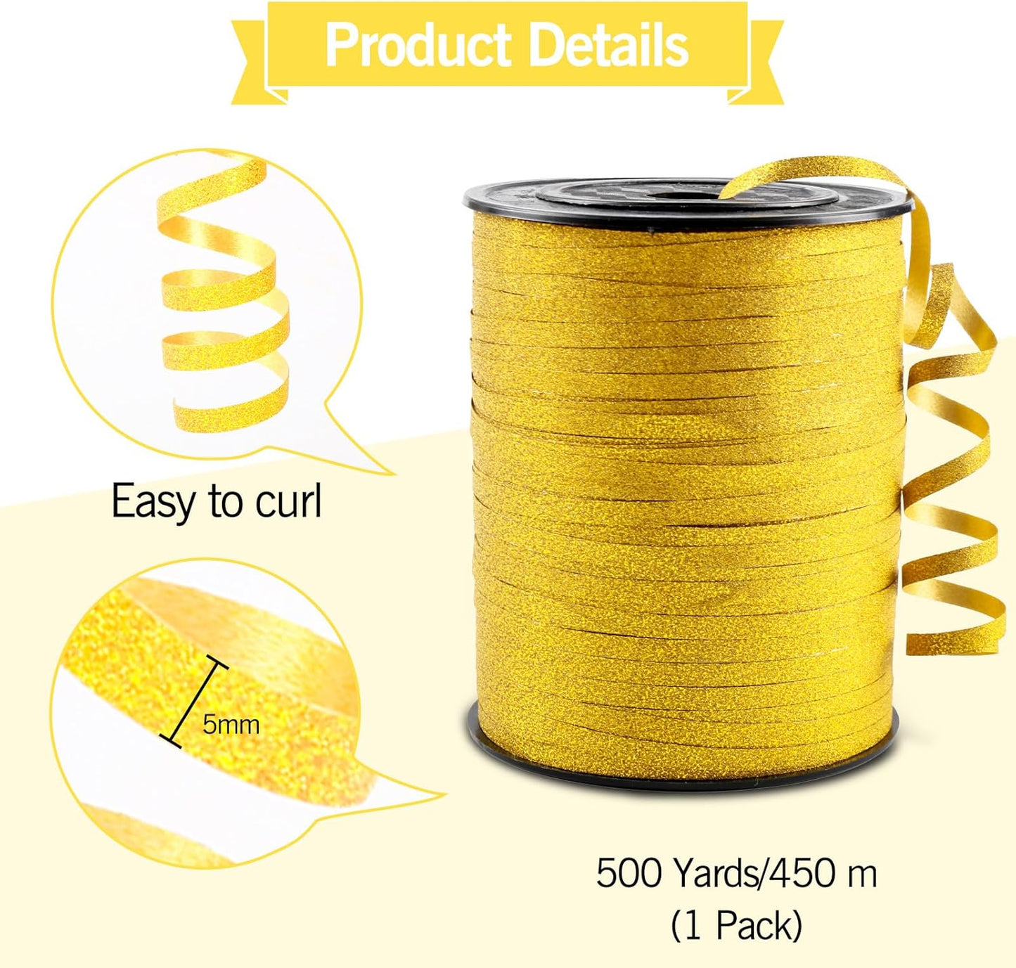500 Yard Curling Ribbon, Rainbow Glitter Curly Ribbons for Gift Wrapping, Balloon String Ribbon, Thin Gift Wrap Ribbon for Valentine's Day Wedding Birthday Party Christmas Decorations