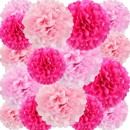 18 PCS Tissue Paper Pom Poms, Tissue Pom Poms Flowers, Sizes of 6", 10", 12", 14" Hanging Paper Flower Ball for Wedding, Birthday, Halloween, Christmas, Baby Shower Party Decor (Red Black Gold)