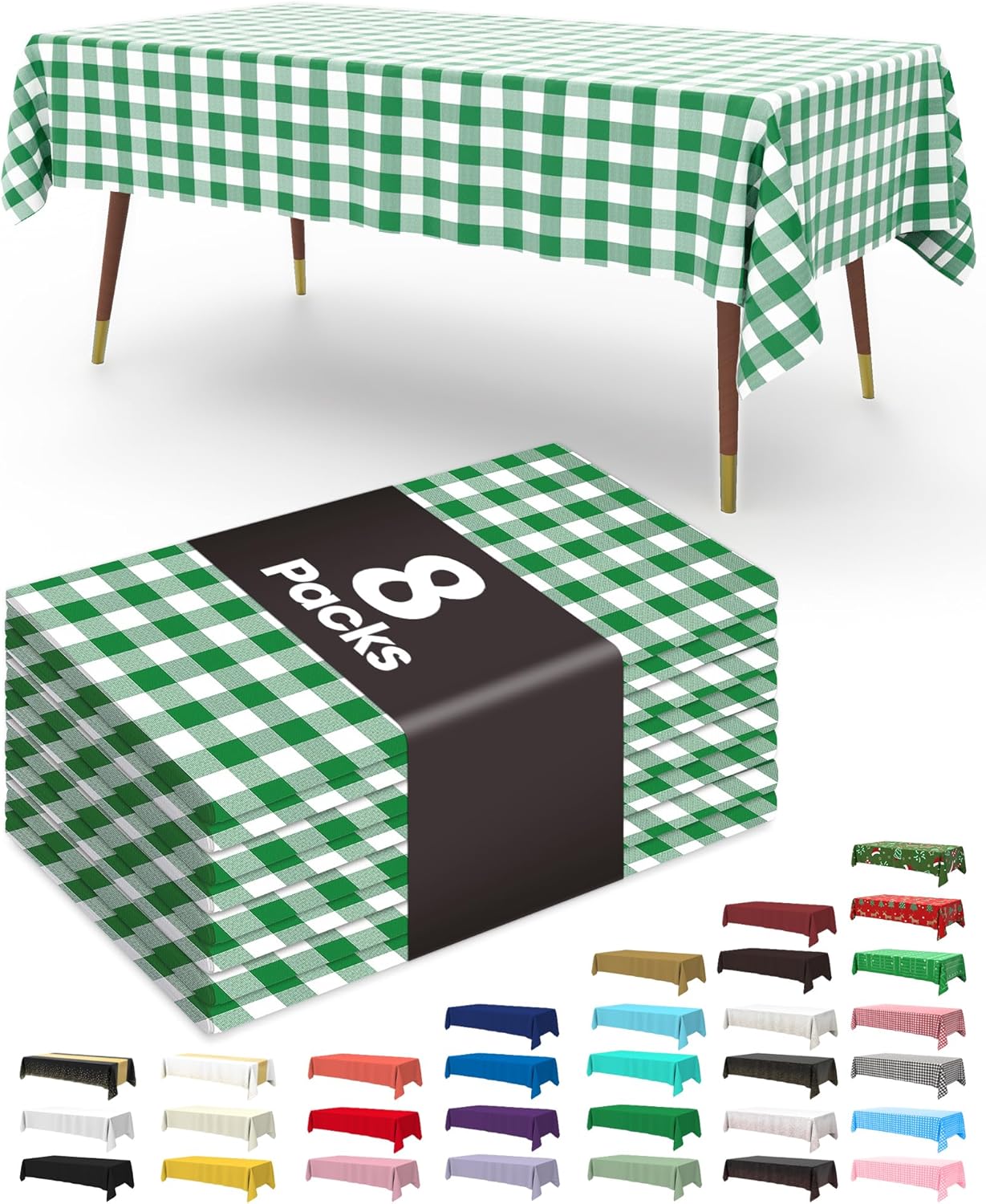 Pureegg Plastic Table Cloth Disposable 8 Pack, 54 x 108 Inch Table Cloths, Party, Picnic, Wedding, Decorative Tablecloths, Rectangle, White Plastic Cover, Leakproof & Sturdy, White