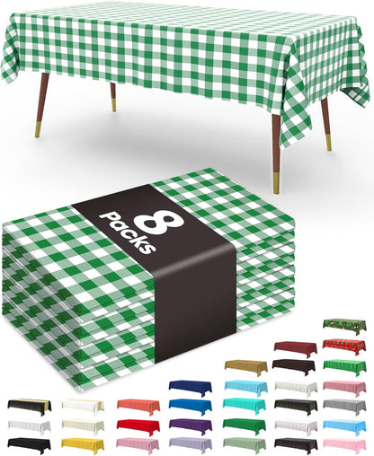 Pureegg Plastic Table Cloth Disposable 8 Pack, 54 x 108 Inch Table Cloths, Party, Picnic, Wedding, Decorative Tablecloths, Rectangle, White Plastic Cover, Leakproof & Sturdy, White