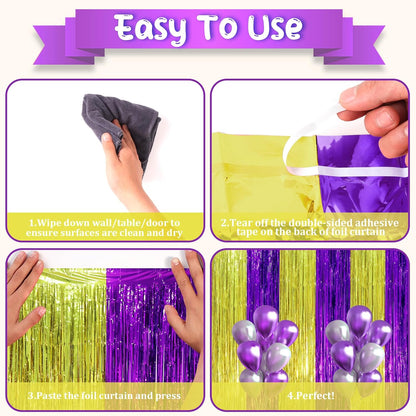 Voircoloria 3 Pack 3.3x8.2 Feet Gold Foil Fringe Backdrop Curtains, Tinsel Streamers, Fringe Backdrop for 2025 New Years Eve, Graduation, Birthday, Baby Shower, Gender Reveal, Disco Party - Colors B
