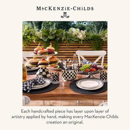 MACKENZIE-CHILDS Enamel Pedestal Platter, Round Cake Stand, Large, Black-and-White Courtly Check