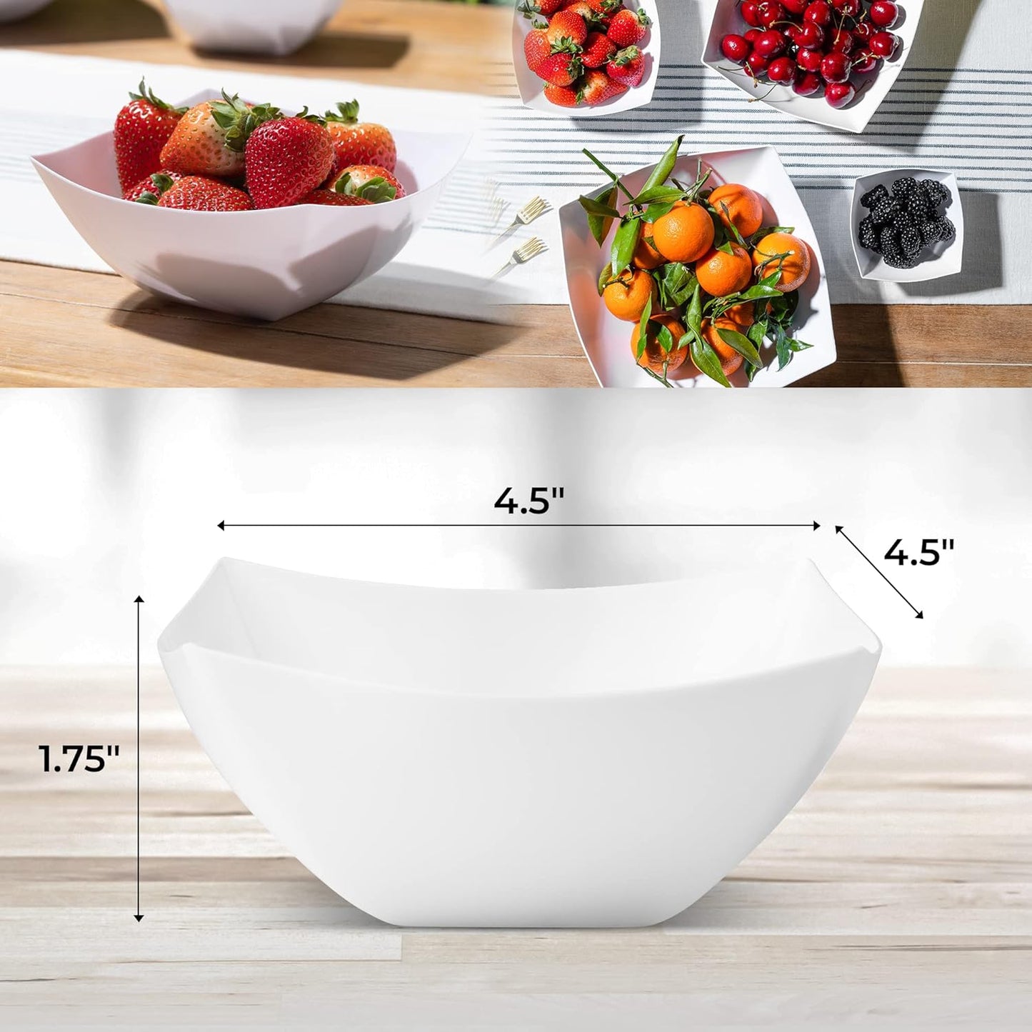 Posh Setting - Clear Plastic Serving Bowls for Party (8oz - 4 Pack) Square, Disposable, Salad & Fruit Bowls for Party Table, Candy Containers for Candy Buffet