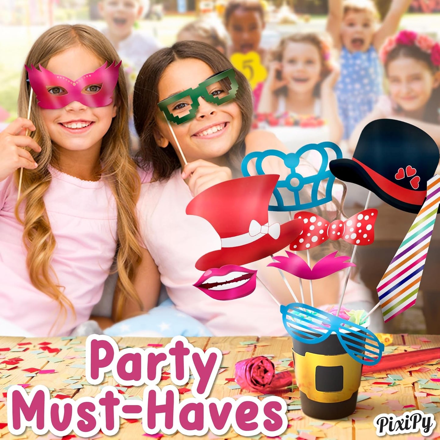 Premium Birthday Photo Booth Props Kit, 16 Black & Gold (No Glitter), Durable & Easy-to-Use Photobooth Props Signs for Memorable Photos & Unforgettable Celebrations by PixiPy
