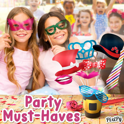 Premium Birthday Photo Booth Props Kit, 16 Black & Gold (No Glitter), Durable & Easy-to-Use Photobooth Props Signs for Memorable Photos & Unforgettable Celebrations by PixiPy