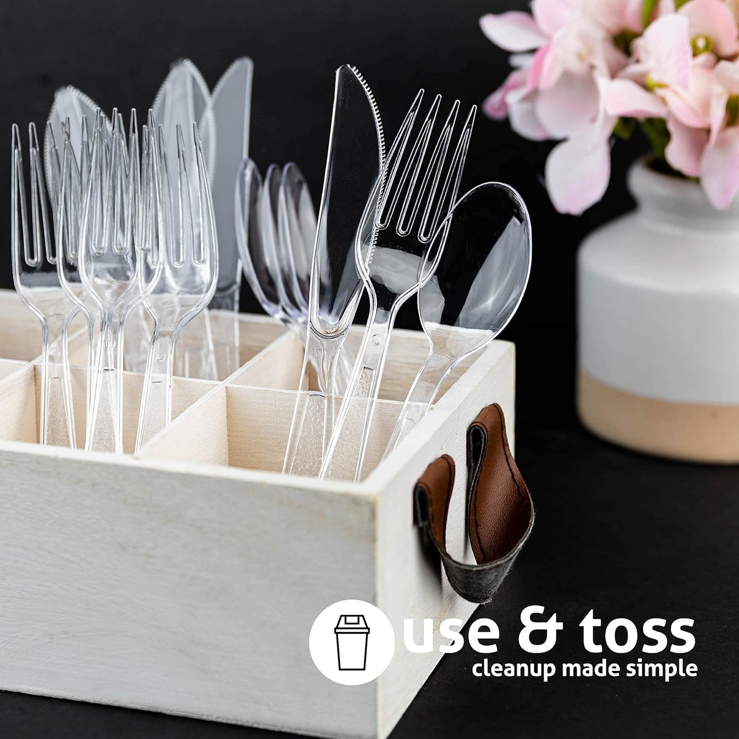 Heavy Weight Plastic Silverware Set - 200 Forks, 100 Knives, 100 Spoons - Disposable Cutlery Combo (Black)