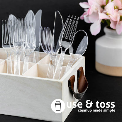 Heavy Weight Plastic Silverware Set - 200 Forks, 100 Knives, 100 Spoons - Disposable Cutlery Combo (Black)
