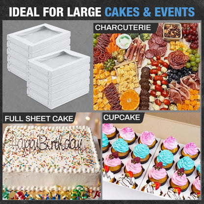 10 Sets 19 x 14 x 4 Inch Heavy Duty Half Sheet Cake Box with Window Include Corrugated Paperboard Cake Box Bottom Bakery Top Greaseproof Pad Tray for Dessert