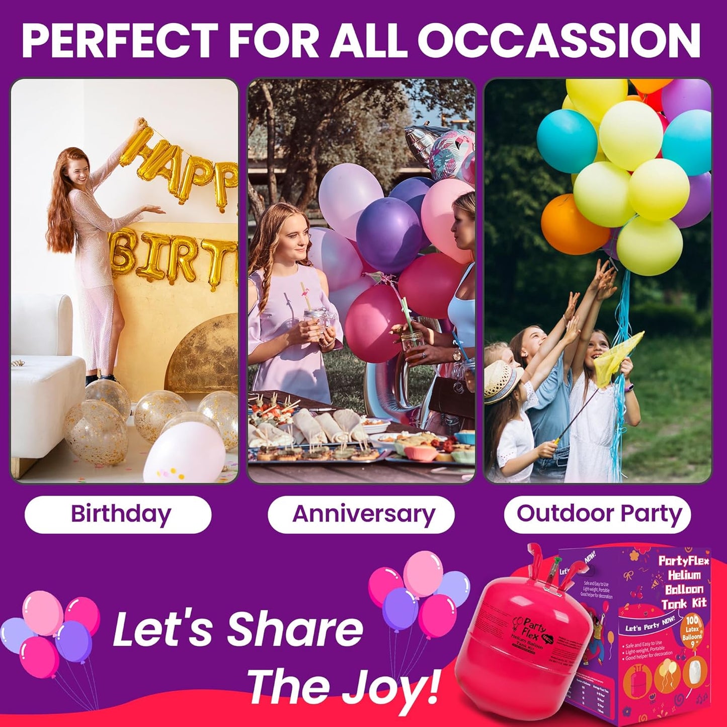 Helium Tank for Balloons – 22L Disposable Helium Balloon Tank Kit Fills Up to 100 Balloons – Includes 50 Balloons & Ribbon – Portable Helium Tank for Birthday, Wedding & Party Decorations