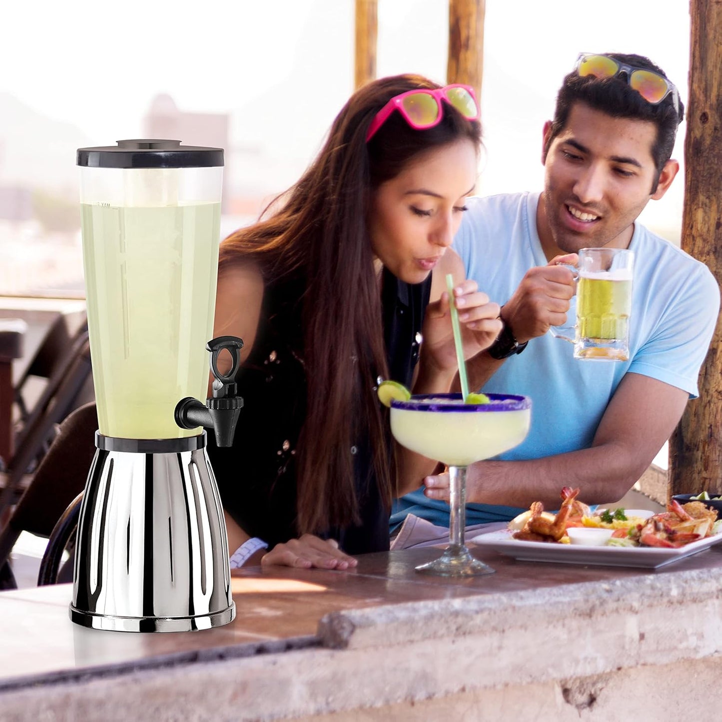 OGGI Beer Tower 88oz - Beverage Dispenser with Spigot & Ice Tube, Margarita Tower, Mimosa Tower, Perfect Drink Dispensers for Parties, Drink Tower, Holds 6 Pints of Beer – Stainless