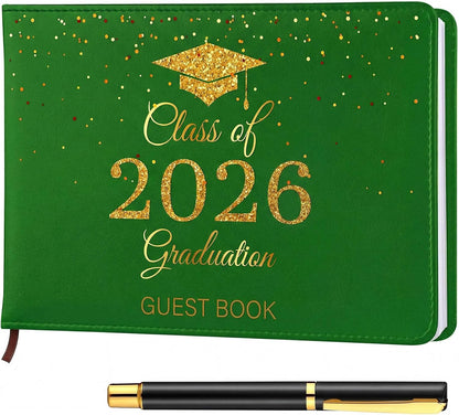 Frienda 2026 Graduation Guest Book Leather Guest Sign in Book with Pen Graduation Party Favors Congratulation Graduates Signature Books(Class of 2026,Black, Gold)