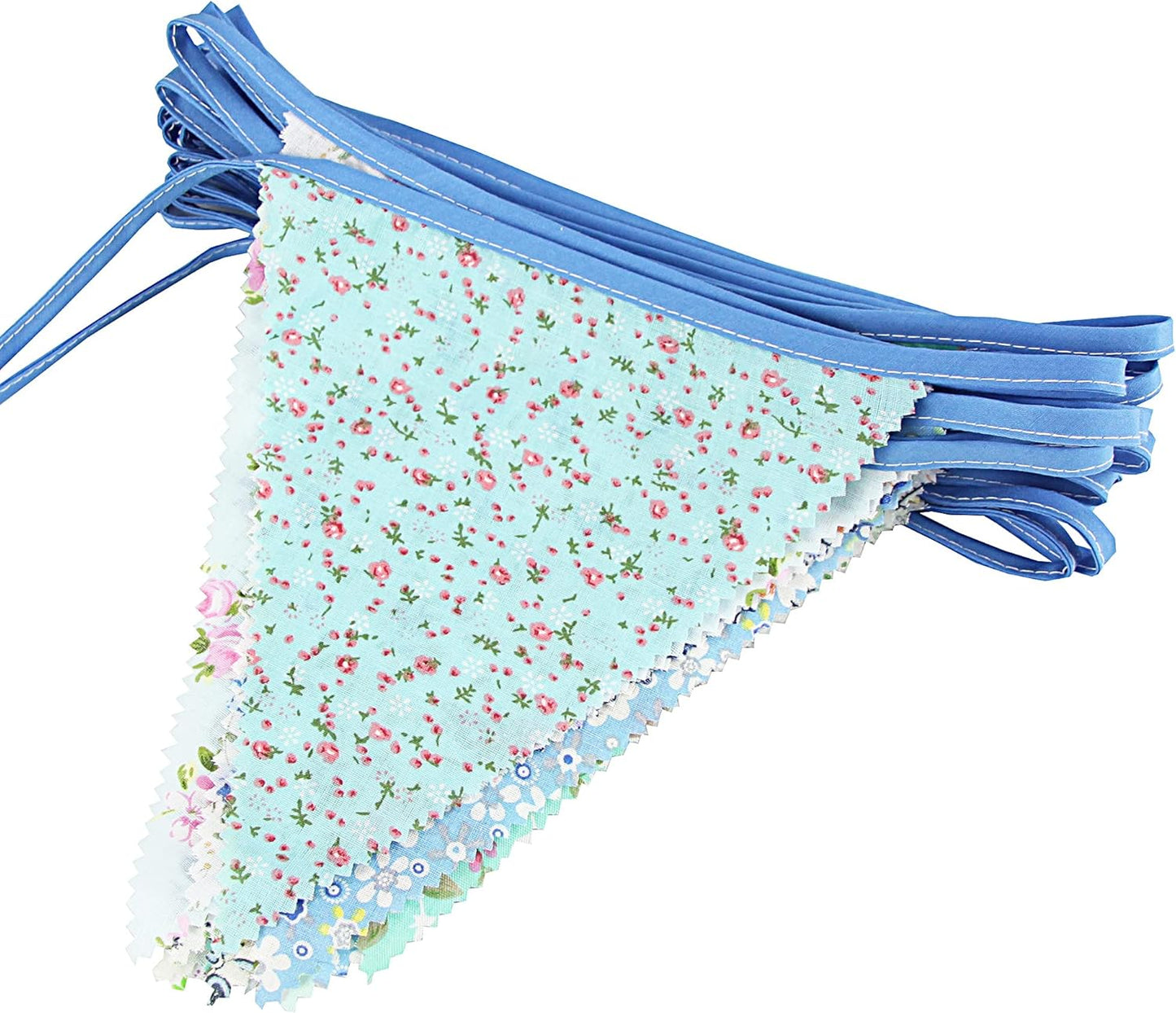 G2PLUS 39Ft Triangle Bunting Banner, 42Pcs Pink Floral Garland Pennant Banner, Reusable Cotton Triangle Flags Party Decoration for Birthday, Wedding, Garden Tea Party, Baby Shower, Room Decor