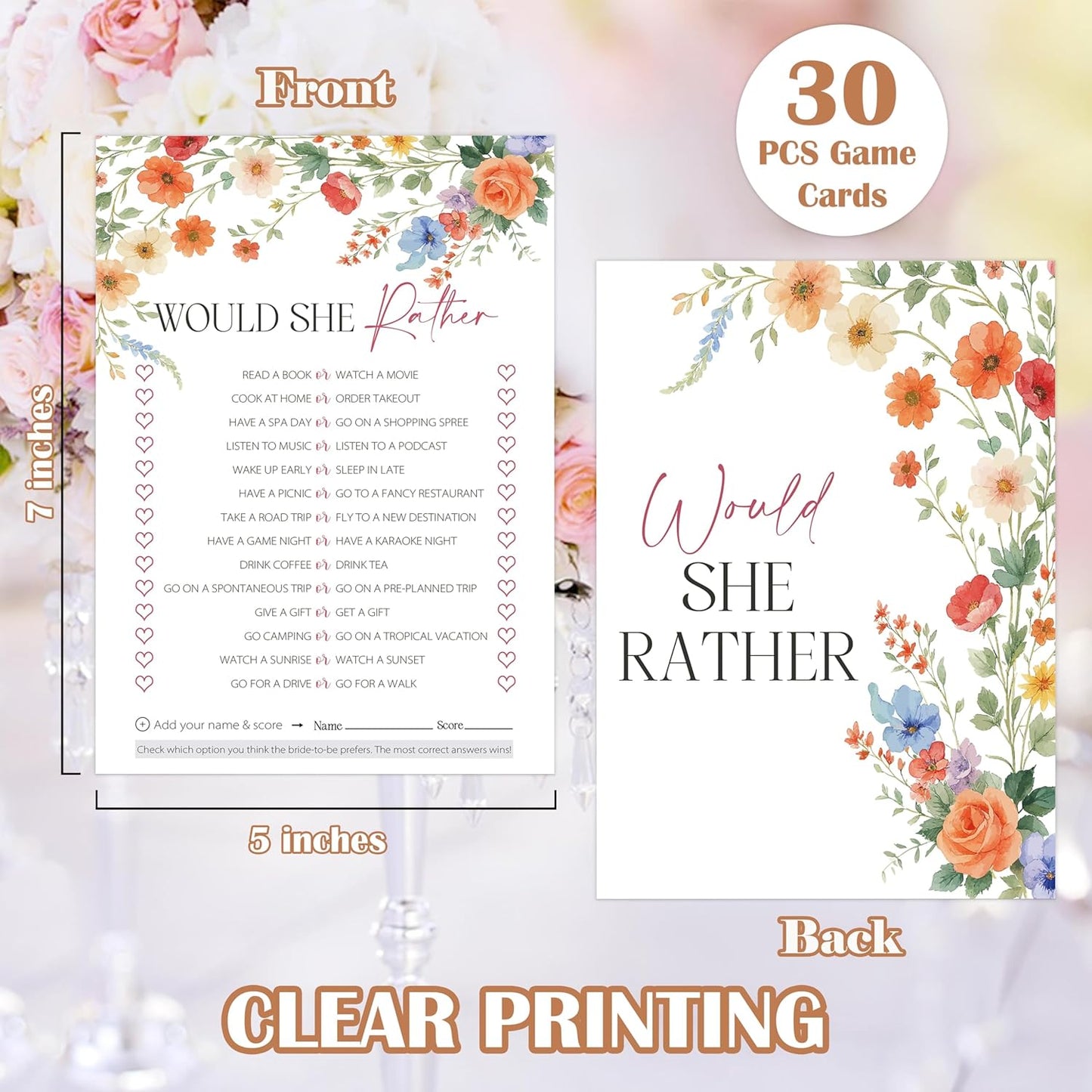 Wildflower Bridal Shower Games, Boho Flowers Bridal Shower Bingo Game with Blank Squares for 30 Guests with Game Cards, Bridal Shower Decor, Wedding Decorations Supplies (15)