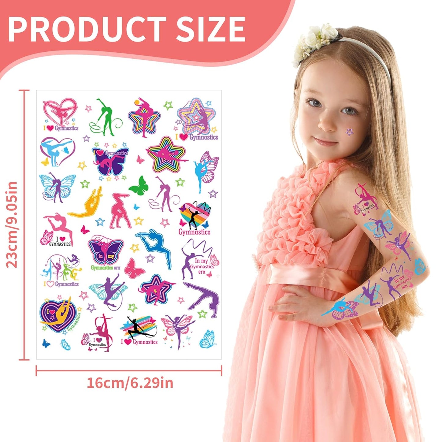 Gymnastic Temporary Tattoos Stickers - 200+ Sport Tattoo for Birthday Party Decorations, Dance Favors Supplies for Girls Boys, School Class Prize(8 Sheets)