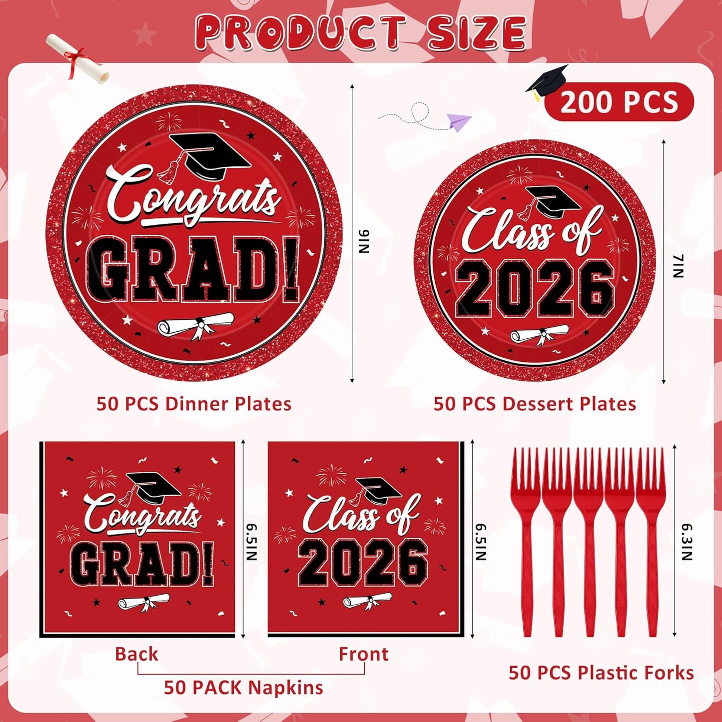 200Pcs Graduation Decorations 2026, Blue Graduation Plates and Napkins Party Supplies for 50 Guests, Disposable Grad Plates, Napkins, Dessert Plates and Forks for Grad Decor Wedding Birthday Supplies