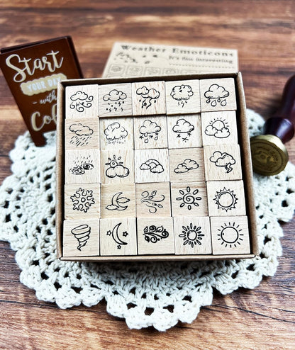 25pcs Mood Expression Wooden Rubber Stamps Kit, Cute Small Emoticon Theme Stamps for Decorative Diary Planner DIY Craft Scrapbook Card Making Letters Journal