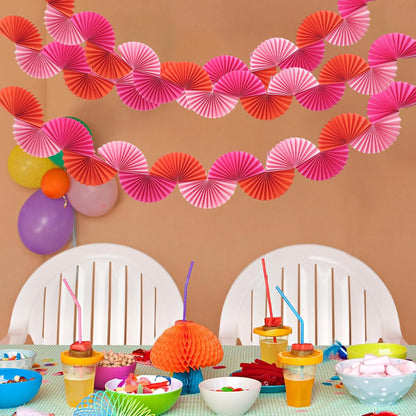 Whaline 3 Pack Paper Fans Garland 15.7 Ft Rose Red Pink Orange Hanging 3D Ornament Banners for Birthday Bachelorette Party Wall Ceiling Decoration