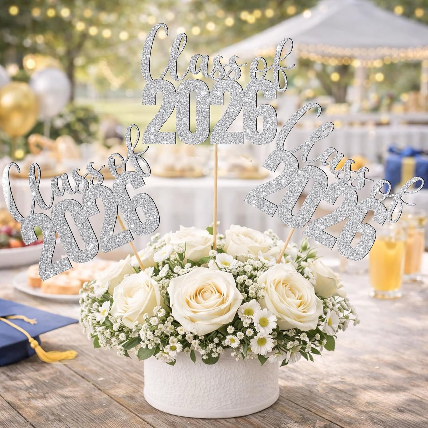 Class of 2026 Centerpieces Sticks for Graduation, 16 Pcs Graduation Decorations Cake Toppers, Graduation Theme Party Decorations Supply(BG)
