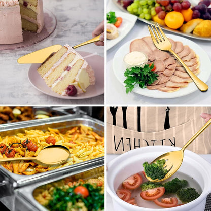 Serving Utensils, XEVOM 6-Piece Stainless Steel Serving Utensil Set Include Serving Spoon, Slotted Serving Spoon, Serving Fork,Serving Tong, Appetizers Tong,Pie Server (Silver), Regular