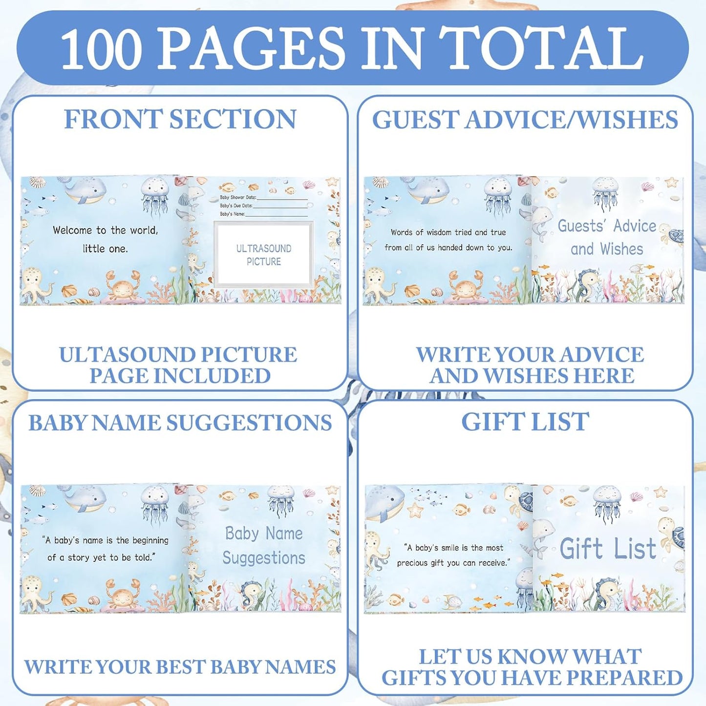 Fuyoooo 27 Pcs Safari Animal Baby Shower Guest Book Set Baby Shower Sign in Guest Floral Book Place Table Cards with Gold Pen Adhesive Photo Corner for Birthday Party
