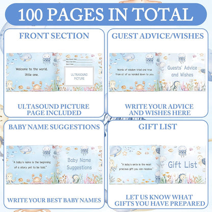 Fuyoooo 27 Pcs Safari Animal Baby Shower Guest Book Set Baby Shower Sign in Guest Floral Book Place Table Cards with Gold Pen Adhesive Photo Corner for Birthday Party