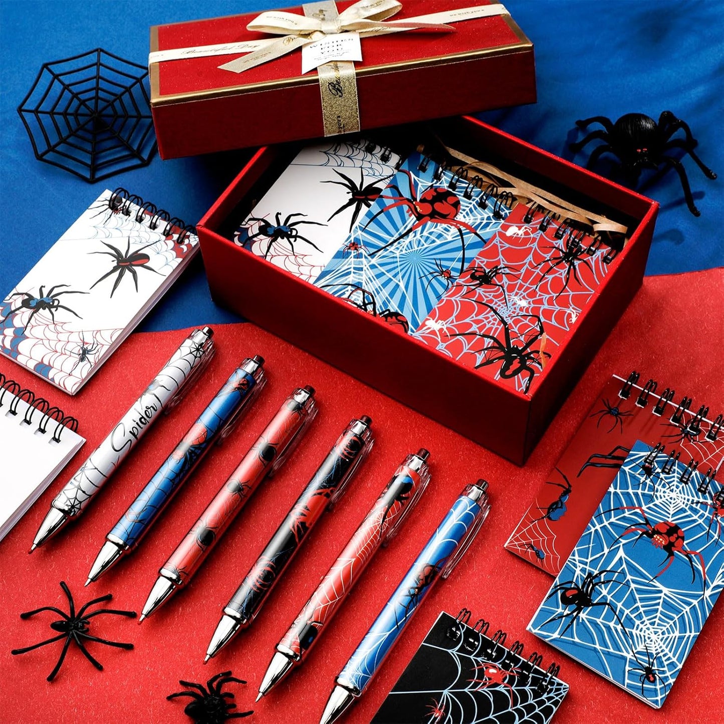 48 Piece Spider Party Favor Include 24 Pcs Notebooks 24 Pcs Ballpoint Pens Red Black Spiders Party Favor Teacher Classroom Rewards Supplies Theme Birthday Partys Gift(Classic)