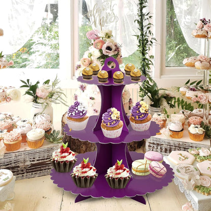 Soleebee 3-Tier Cupcake Stand, Cardboard Cupcake Tower, Dessert Cup Cake Stand Tower for Birthday Wedding Party Decoration, Cupcake Tier Stand 1 Set (Black)