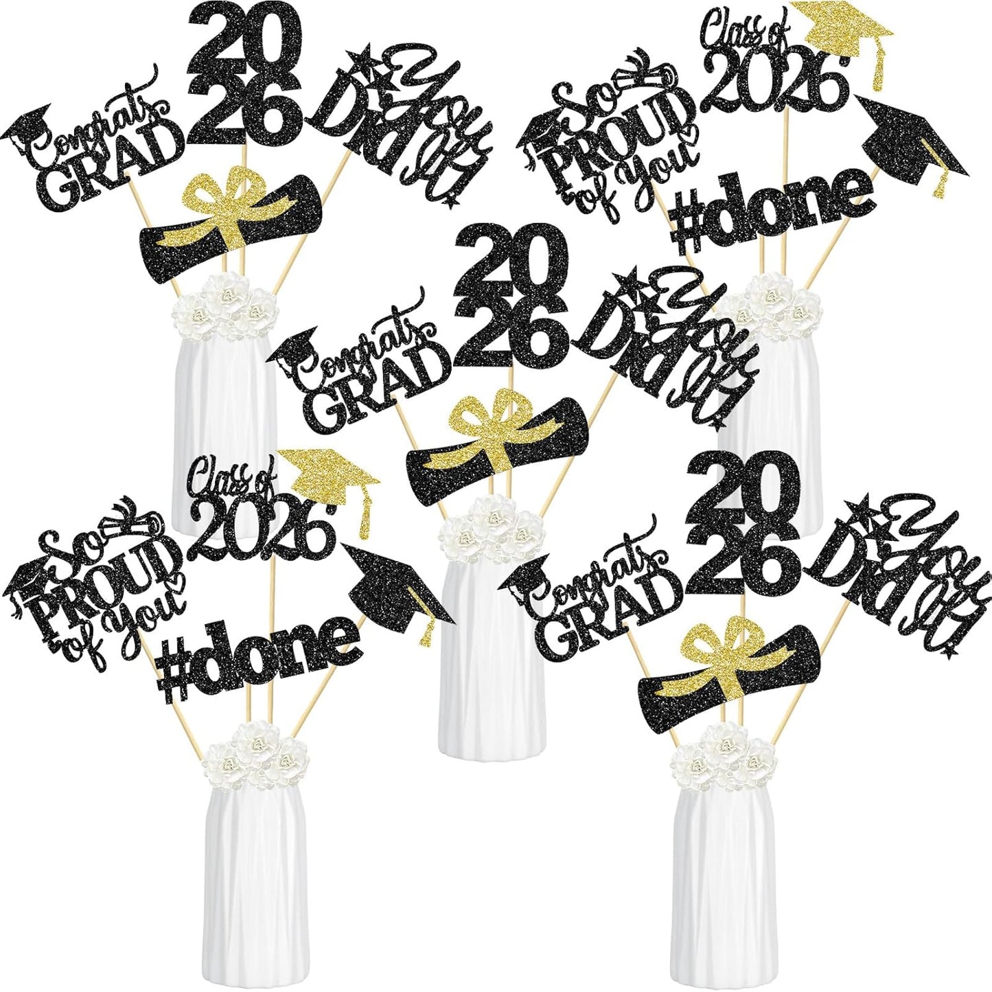 24Pcs 2026 Graduation Table Centerpieces Gold, Graduation Centerpieces for Tables 2026 Gold Class of 2026 Graduation Centerpiece Sticks for 2026 Graduation Party Table Decorations Gold