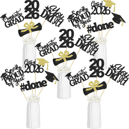 24Pcs 2026 Graduation Table Centerpieces Gold, Graduation Centerpieces for Tables 2026 Gold Class of 2026 Graduation Centerpiece Sticks for 2026 Graduation Party Table Decorations Gold