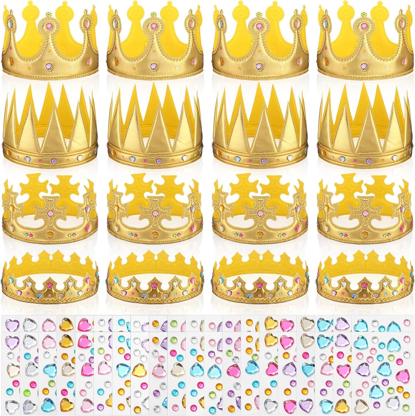 Yaomiao 44 Pcs Birthday Foam Crowns for Kids Princess Tiaras King Hat Bulk Diamond Sticker Kits for Crown Party Supplies