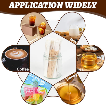 ANTETOK Wooden Coffee Stirrers - Coffee Stir Sticks 7.5 Inch,100pcs Disposable Birch Wood Coffee/Beverage Stirrers,Swizzle Drink Sticks,Coffee Bar Accessories