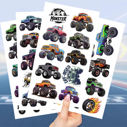 10 Sheets Monster truck Temporary Tattoos Birthday Themed Party Supplies Decoration Favors Cartoon Cute Sticker for Kids Boys Home Activity Class Prizes Carnival Christmas Rewards