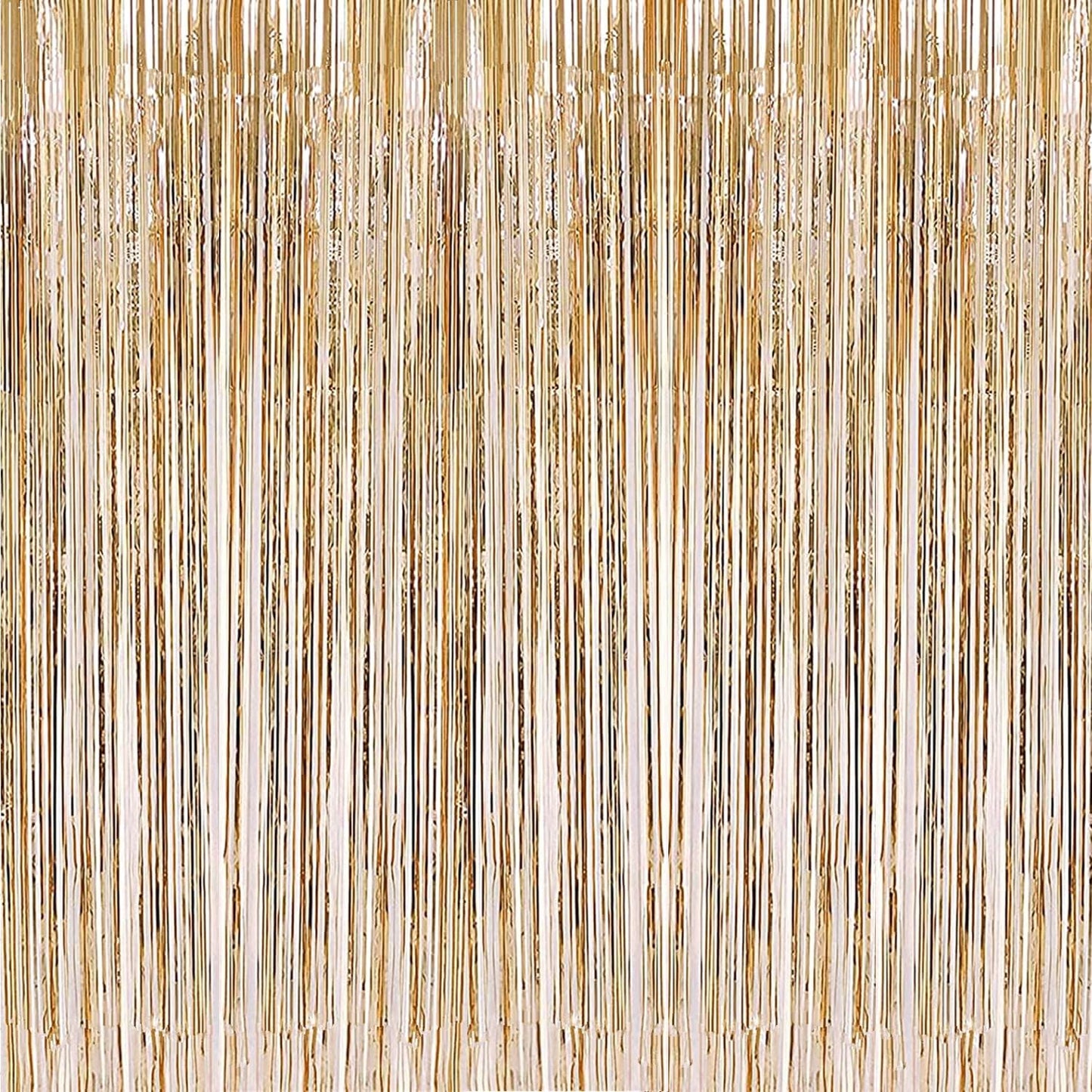 i-CHONY 2 Pcs 3.2ft x 8.2ft Champagne Gold Metallic Tinsel Foil Fringe Curtains Photo Booth Backdrop for Baby Shower Birthday Wedding Holiday Celebration Bachelorette Party Decorations