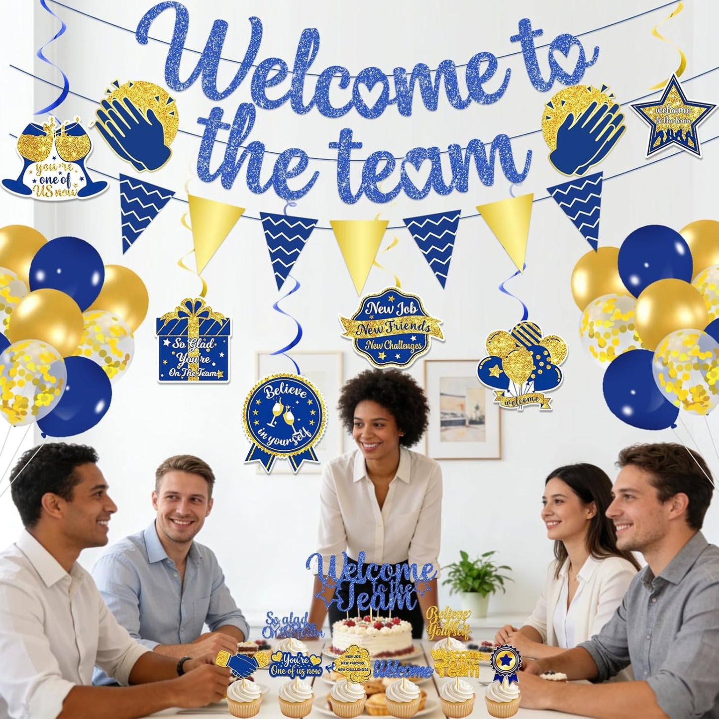 Gold Glitter Welcome To The Team Banner and Hanging Swirls, Welcome Banner, Welcome Sign, Welcome Decorations for New Employee Coworker Teacher Colleague Staff Team Member Office Party
