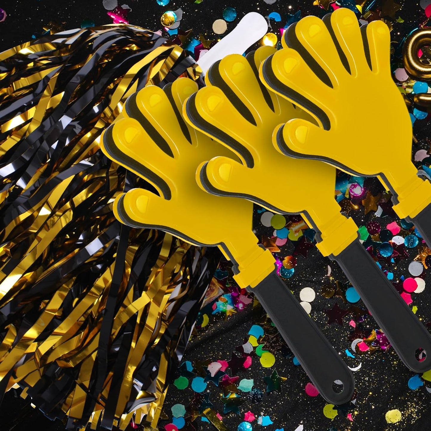 48 Pcs Cheerleading Pom Poms and Hand Clappers Noisemakers Set for Team Spirit Items Sporting Events Football Baseball Cheering Essentials Party Favors Dance（Yellow and Black）