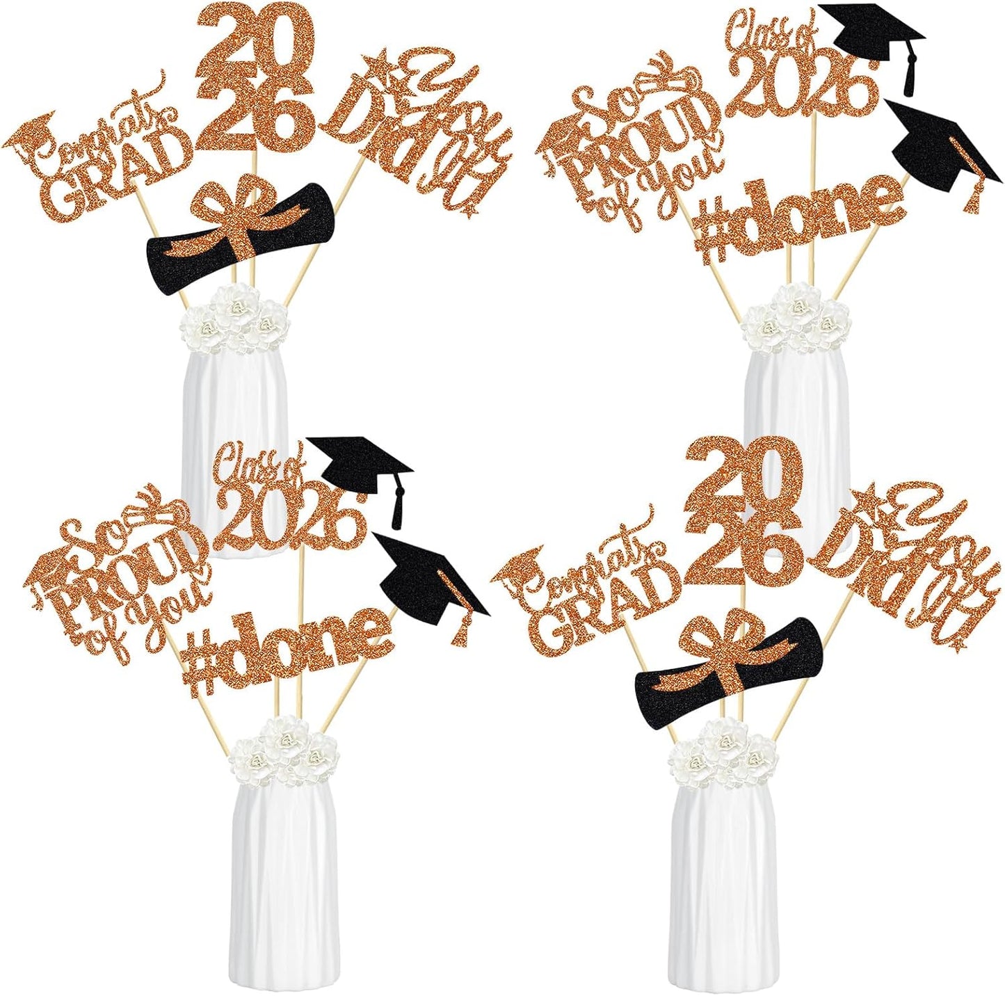 24Pcs 2026 Graduation Table Centerpieces Gold, Graduation Centerpieces for Tables 2026 Gold Class of 2026 Graduation Centerpiece Sticks for 2026 Graduation Party Table Decorations Gold