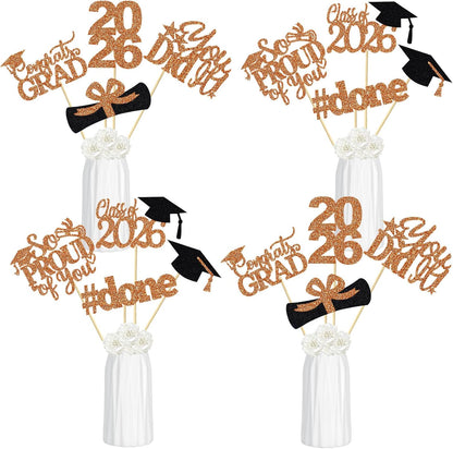 24Pcs 2026 Graduation Table Centerpieces Gold, Graduation Centerpieces for Tables 2026 Gold Class of 2026 Graduation Centerpiece Sticks for 2026 Graduation Party Table Decorations Gold